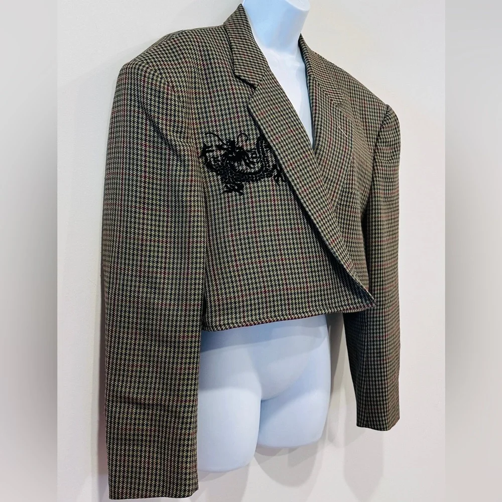 Refashioned Vintage Multicolor Houndstooth Mens Blazer Cropped Oversized OOAK XL